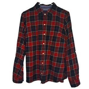Tommy Hilfiger Soft Plaid Button Down Shirt with Rolled Sleeves Size Medium